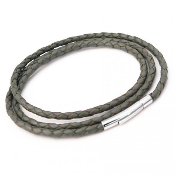 Grey Plaited Leather Necklet/3 Loop Bracelet, Rocker Clasp, 19cm