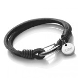 Black 2-Strand Leather Bracelet, Tribal Disc Charm, Shrimp Clasp, 19cm