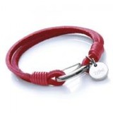 Red 2-Strand Leather Bracelet, Tribal Disc Charm, Shrimp Clasp, 19cm