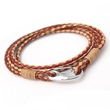 Dual Tone Brown Leather 4-Strand Double Wrap Bracelet, Shrimp Clasp, 21cm