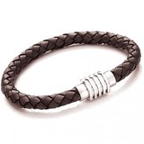 Brown Leather Plaited Bracelet, Magnetic Clasp, 20cm