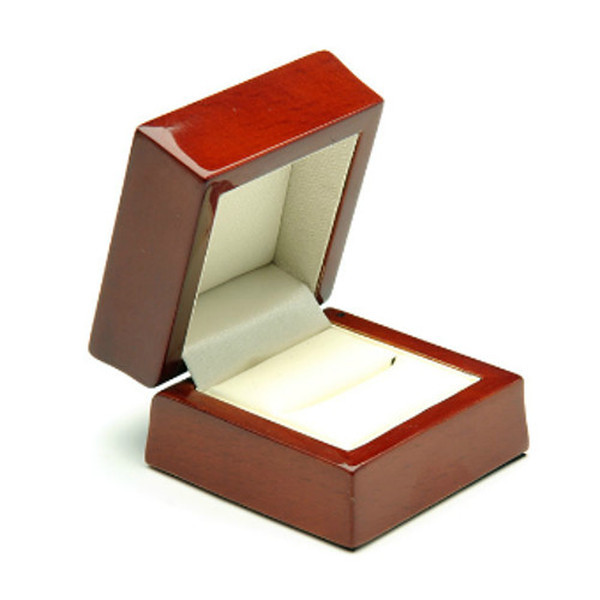 Mahogany Wooden Ring Box, Cream Leatherette Interior